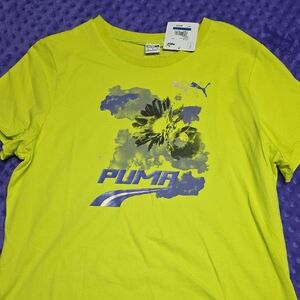 Puma Neon Yellow Tee with Purple Floral Logo